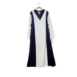 Lucie Ann II Velour Nightgown New Blue White Maxi Long Sleeve Vintage Size Large